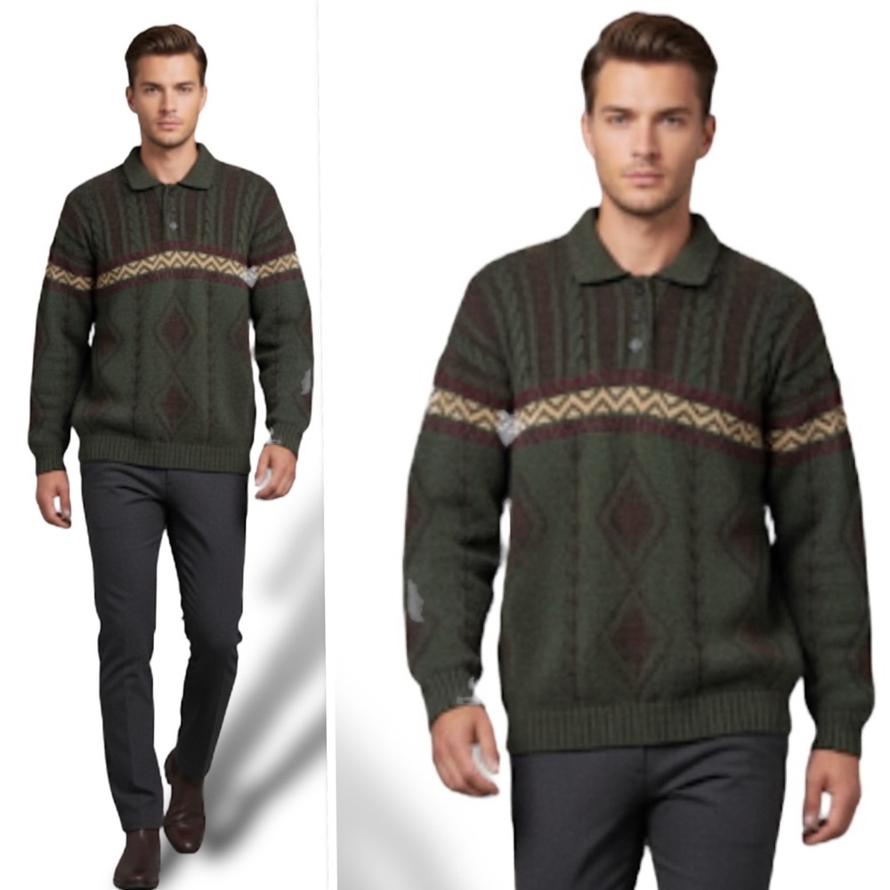 Nino Severi Made In Italy Wool Blend Multicolor Earthy Knit Polo Sweater M
